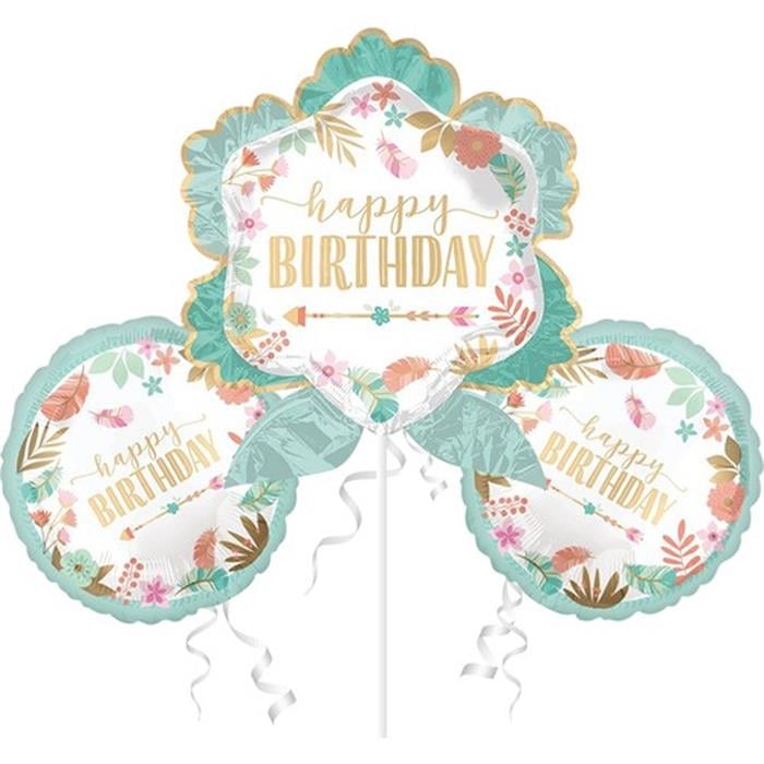 Çiçek Temalı Happy Birthday Temalı Folyo Balon Seti