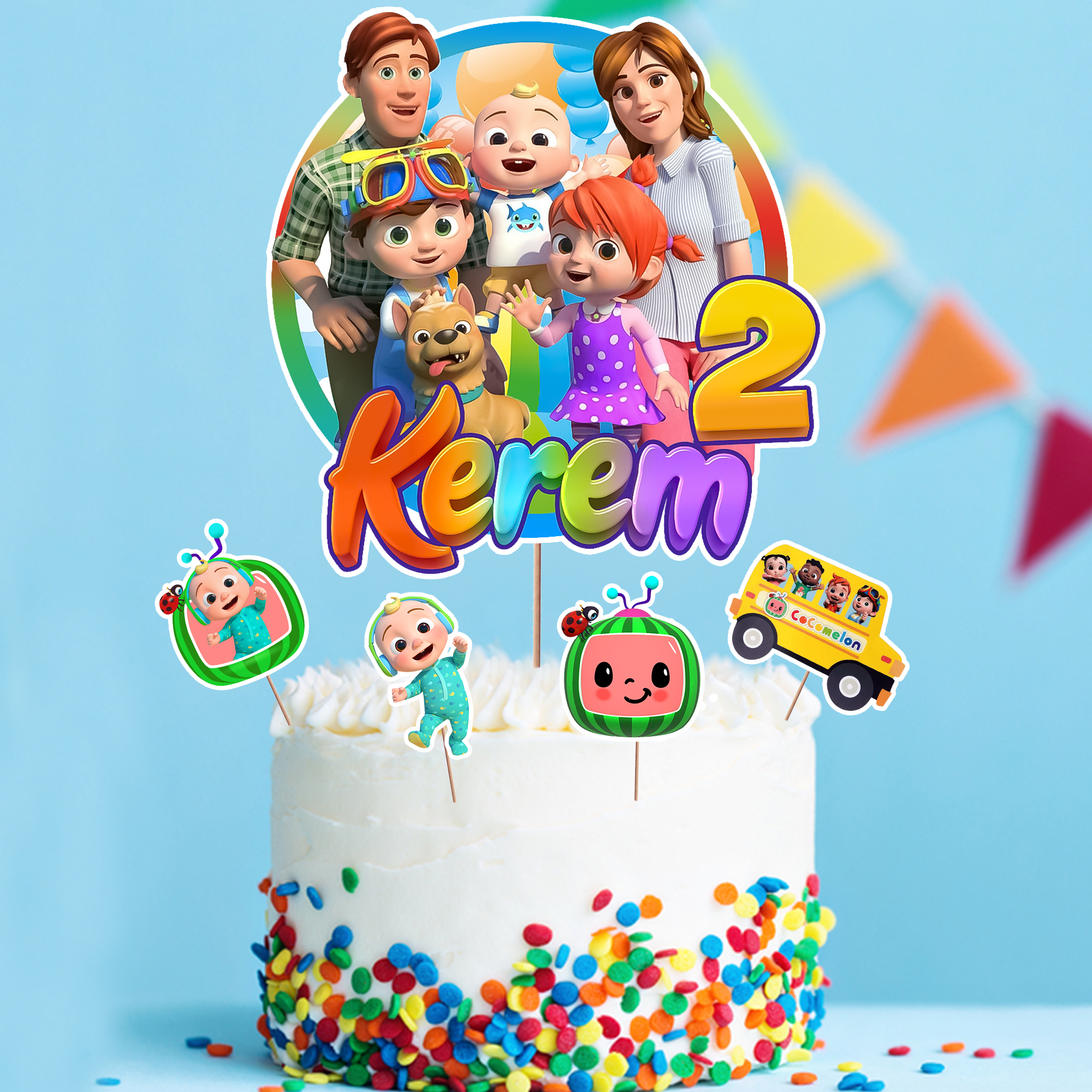 Kişiye Özel Cocomelon Temalı Pasta Süsü Seti