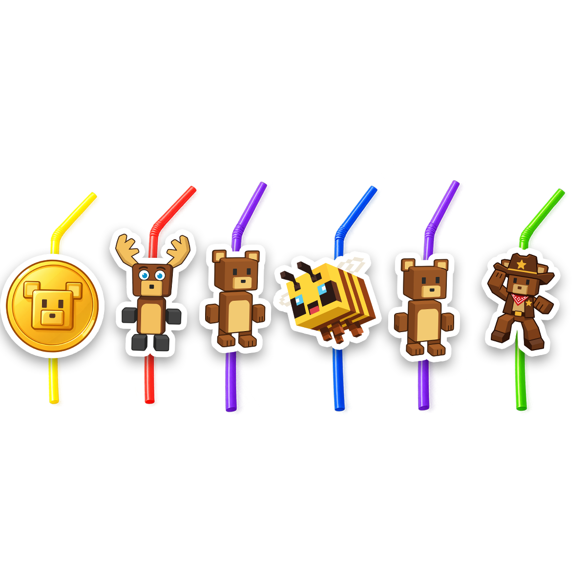 Super Bear Adventure Temalı Plastik Pipet