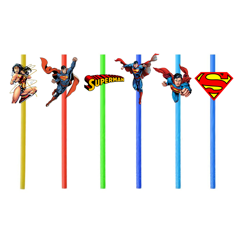 Superman Temalı 6'lı Plastik Pipet