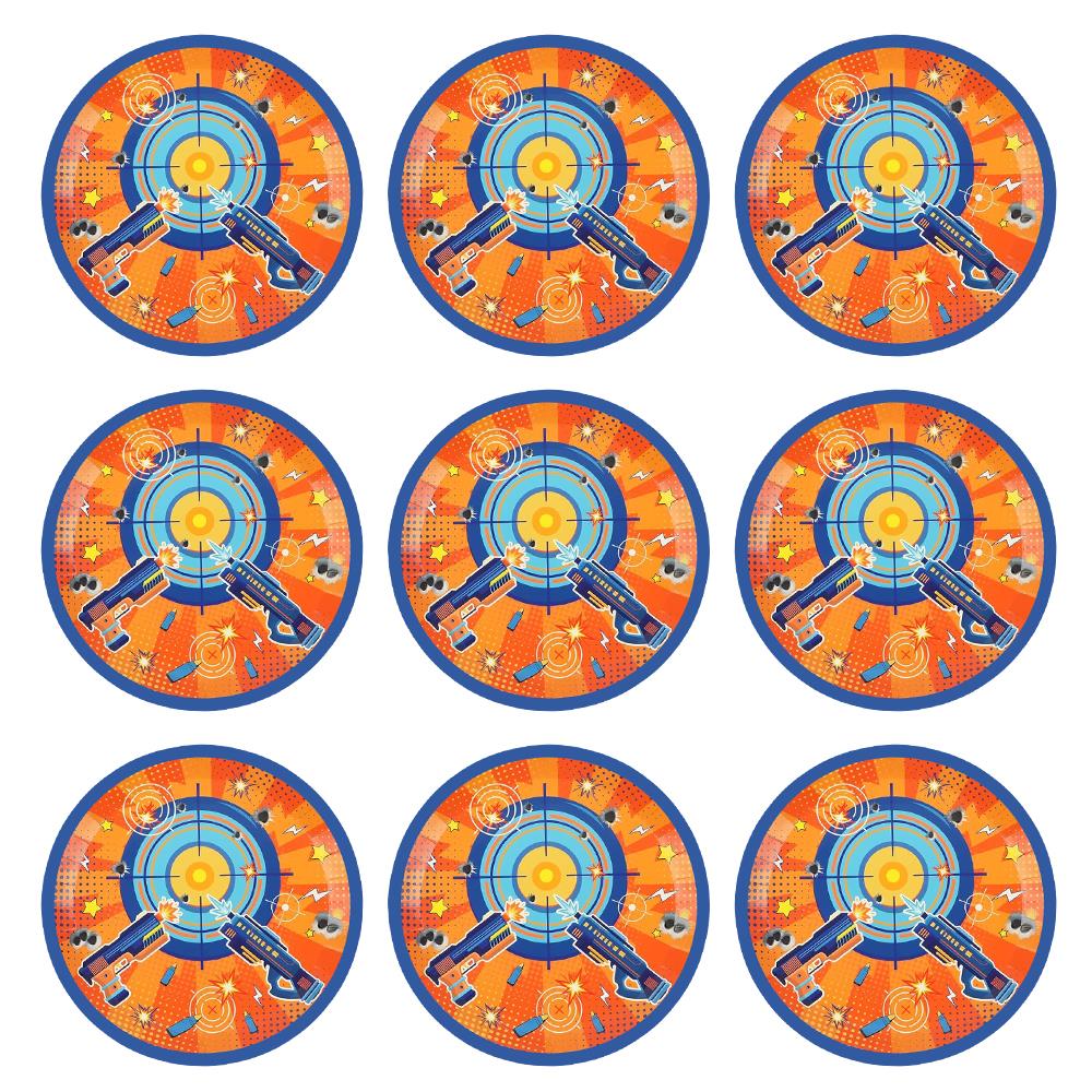 Dart Gun Temalı Yuvarlak Çıkartma 10 Adet