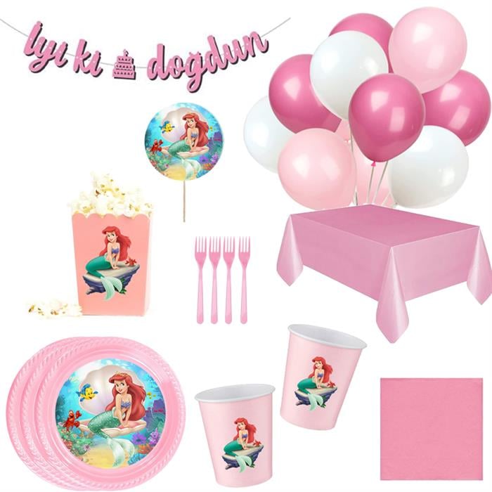 Deniz Kızı Temalı Eko Pembe Doğum Günü Seti 15 Kişilik