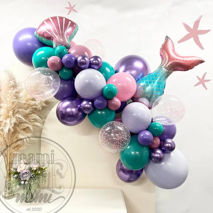 Deniz Kızı Temalı Turkuaz Mor Pembe Double Balon Zinciri 2. Metre 
