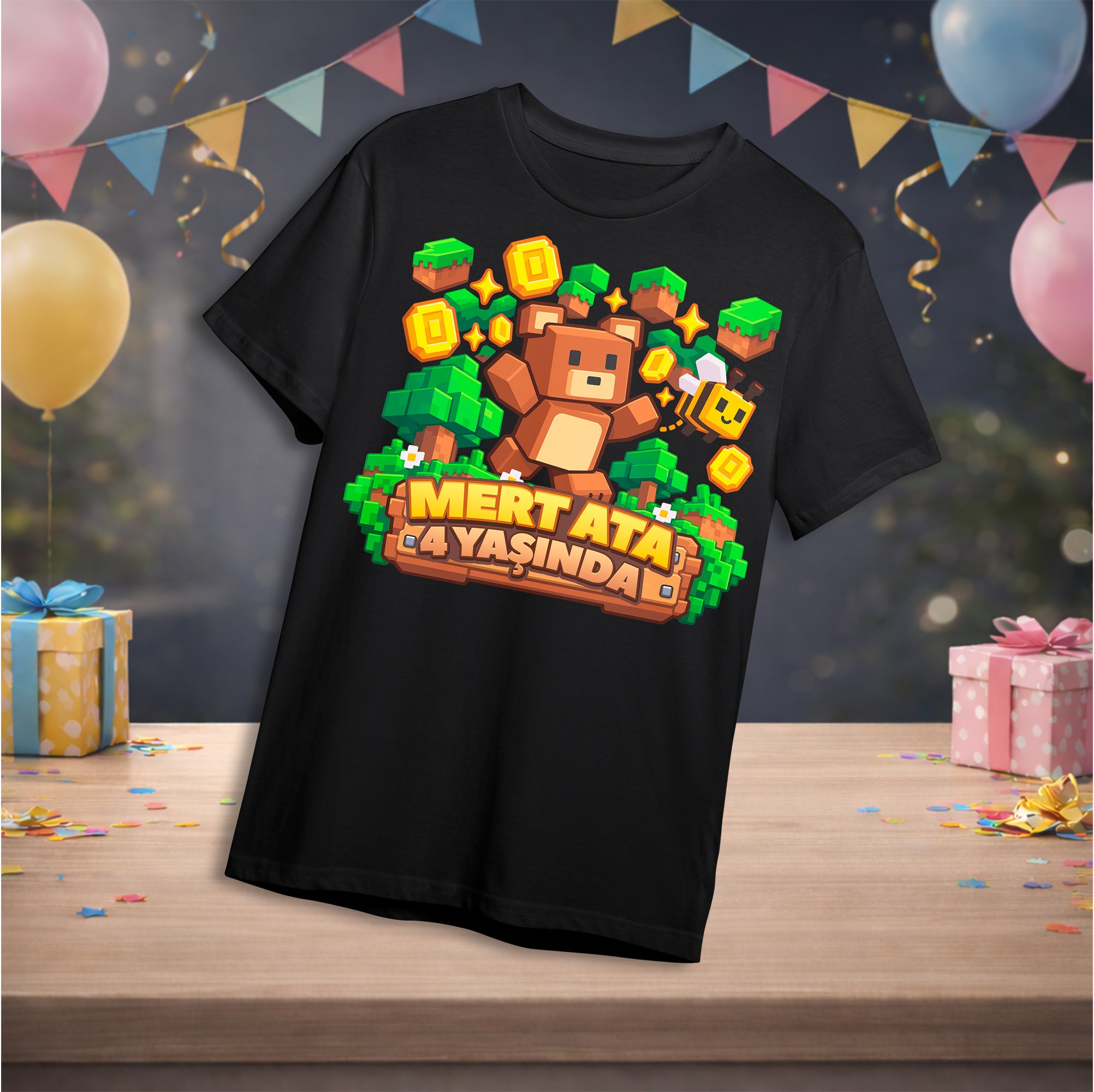 Super Bear Adventure Temalı Kişiye Özel T-Shirt Siyah