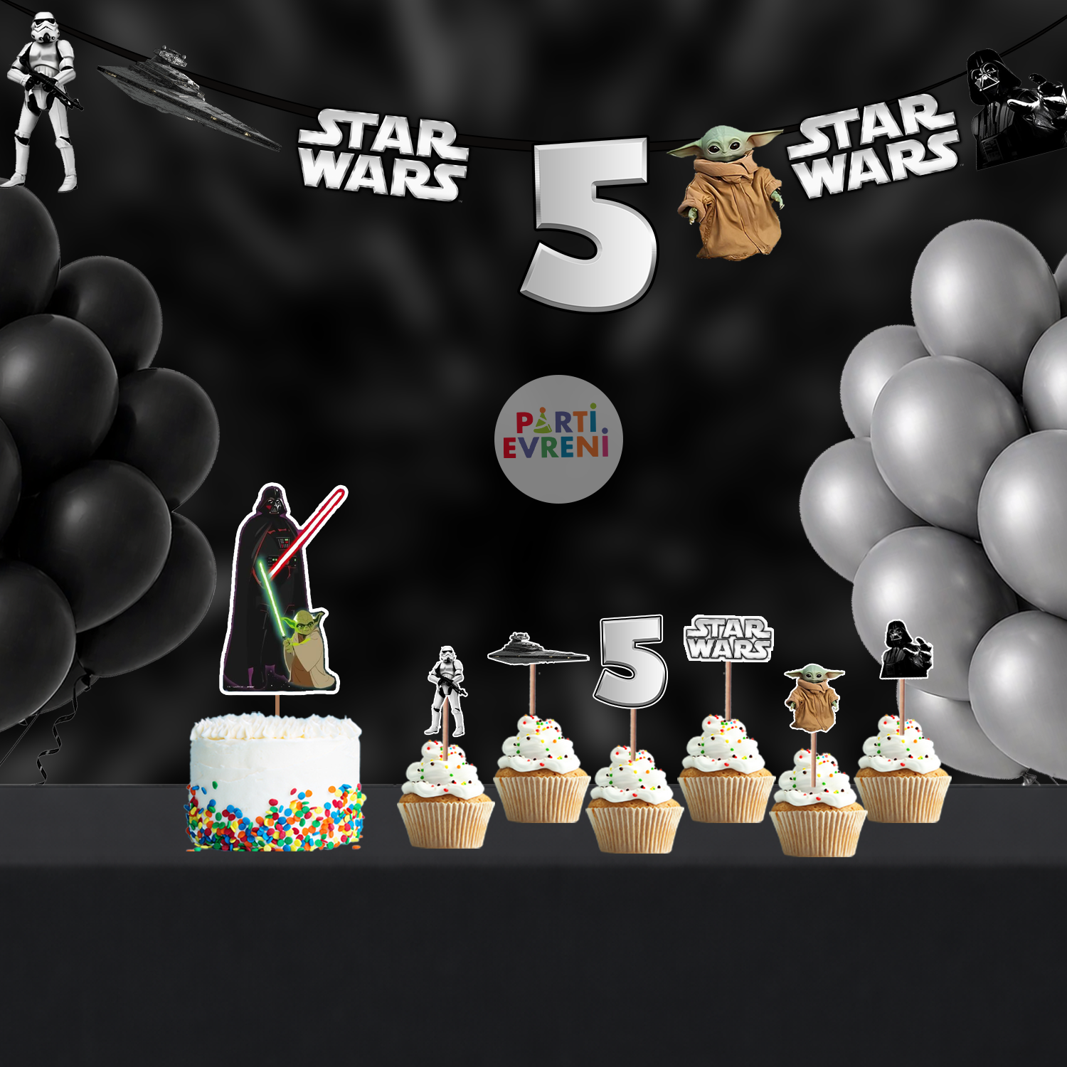 Star Wars Doğum Günü Seti | Yaş Seçenekli Afiş, Pasta Süsü Seti, Balon