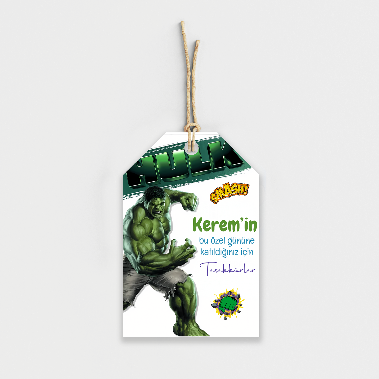 Hulk Temalı Kişiye Özel Teşekkür Kartı 8'li