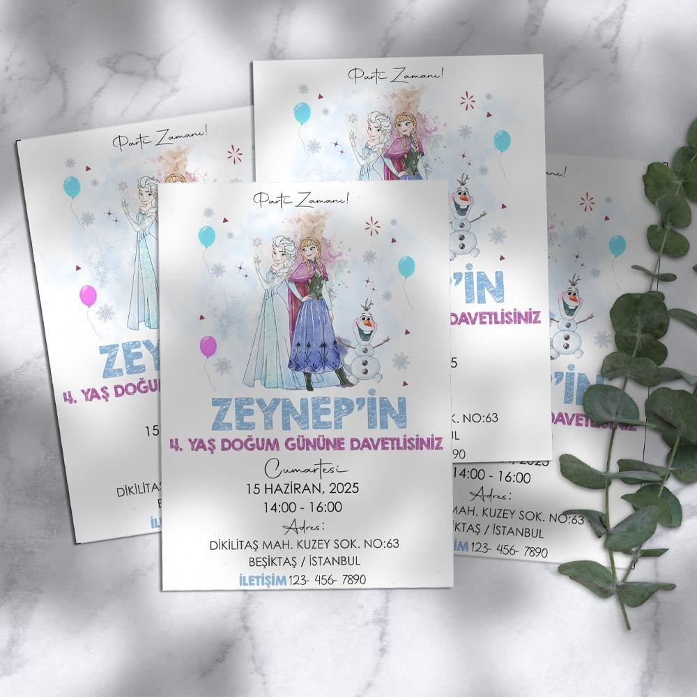 Frozen Temalı Doğum Günü Davetiyesi 8'li