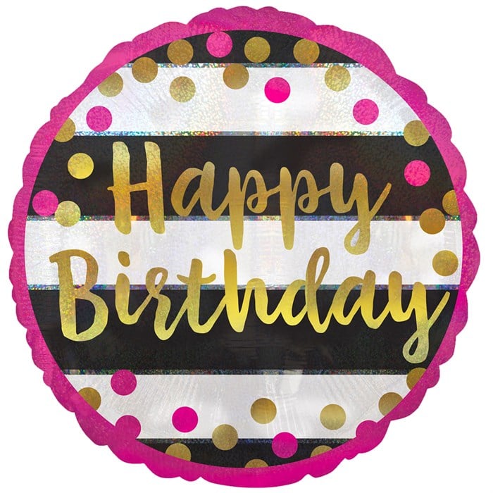 Fuşya Gold Happy Birthday Folyo Balon 45 cm
