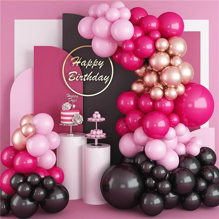 Fuşya Siyah Makaron Pembe Renkli Balon Zincir Seti 2.5m