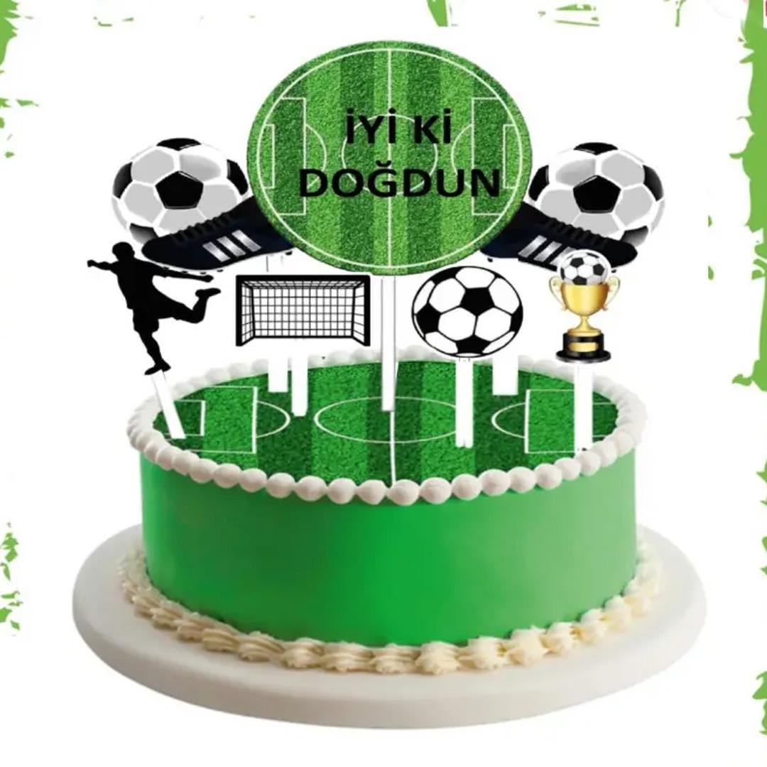 Futbol Temalı Ahşap Pasta Süsü 7'li