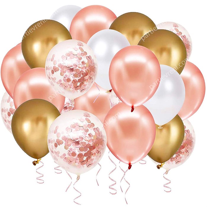 Gold Beyaz Rose Konfetili Balon Seti 20 Adet