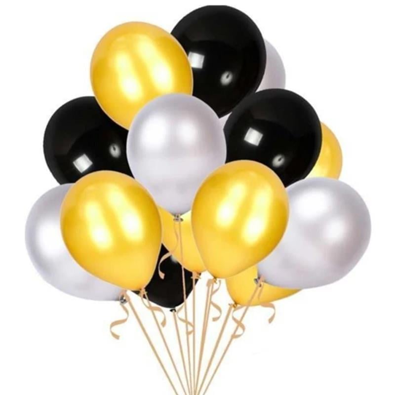 Gold, Gümüş ve Siyah Renk Karışık Balon 5 Adet