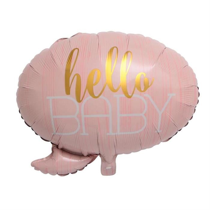 Gold Hello Baby Yazılı Pembe Folyo Balon 60 cm
