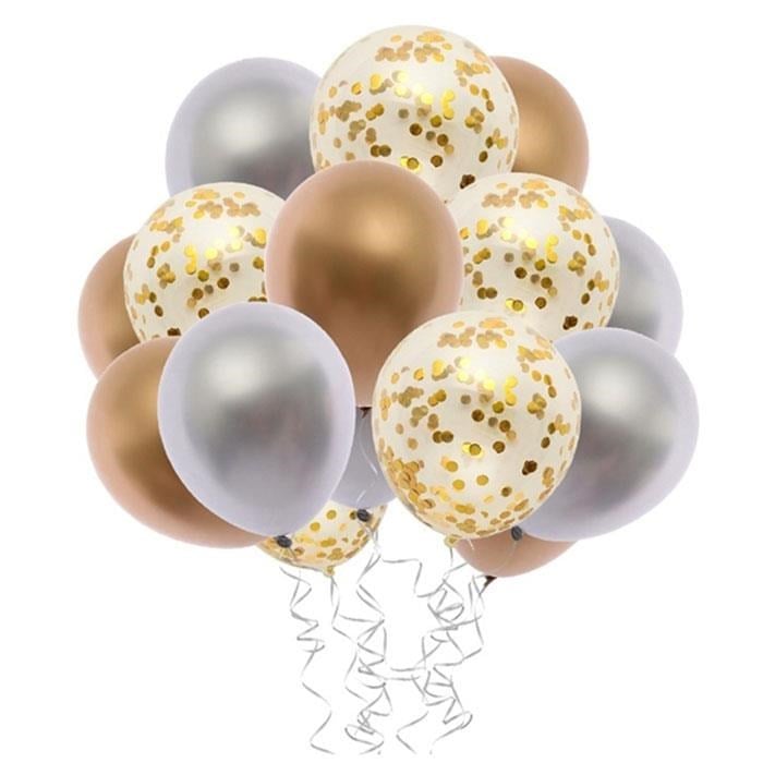 Gold Konfetili Gümüş Gold Krom Parlak Balon Seti 15 Adet