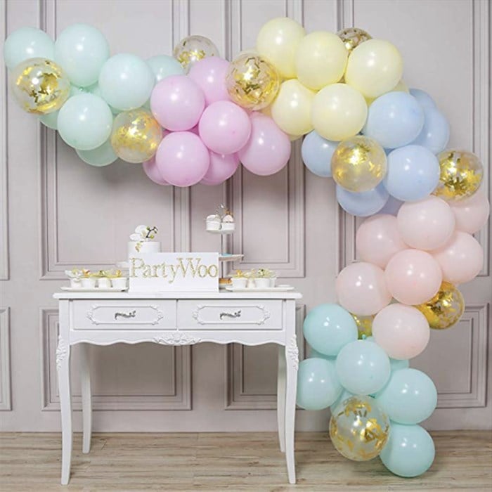 Gold Konfetili Makaron Balonlu Zincir Balon Seti 2.5m