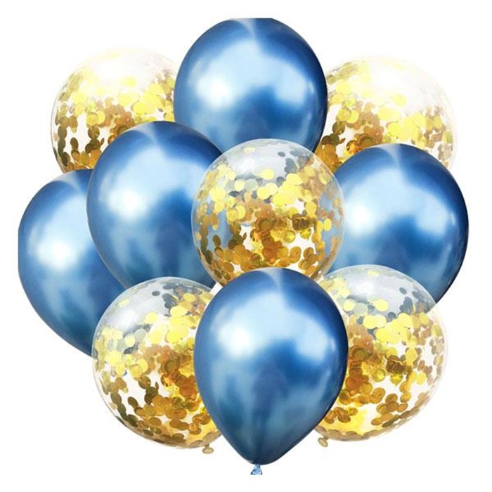Gold Konfetili Mavi Krom Balon Seti 