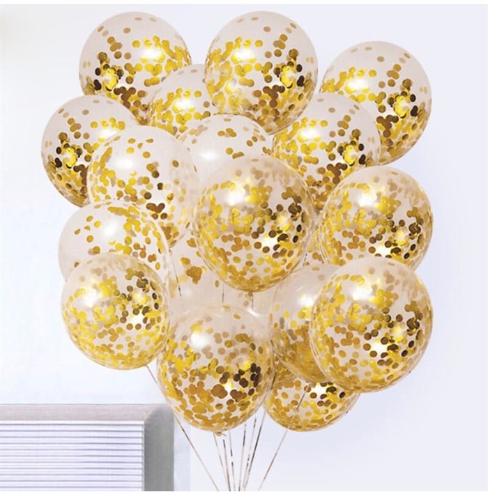 Gold Konfetili Şeffaf Balon Seti - 10 Adet