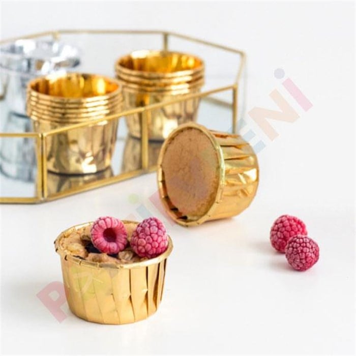 Gold Renk Parlak Cupcake Kek Kapsülü - 25 Adet