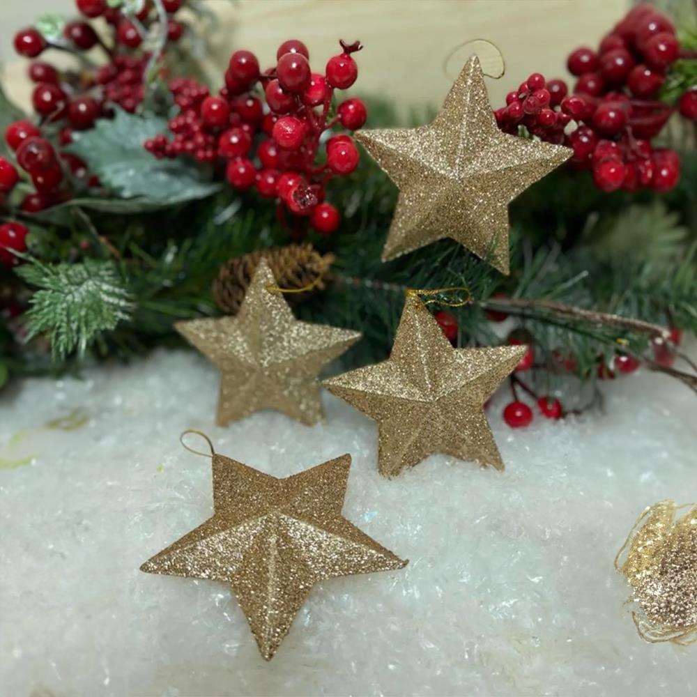 Gold Yıldız Yılbaşı Ağaç Süsü 4 Adet