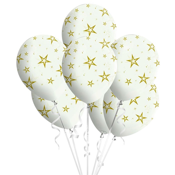 Gold Yıldızlar Baskılı Şeffaf Lateks Balon - 10 Adet