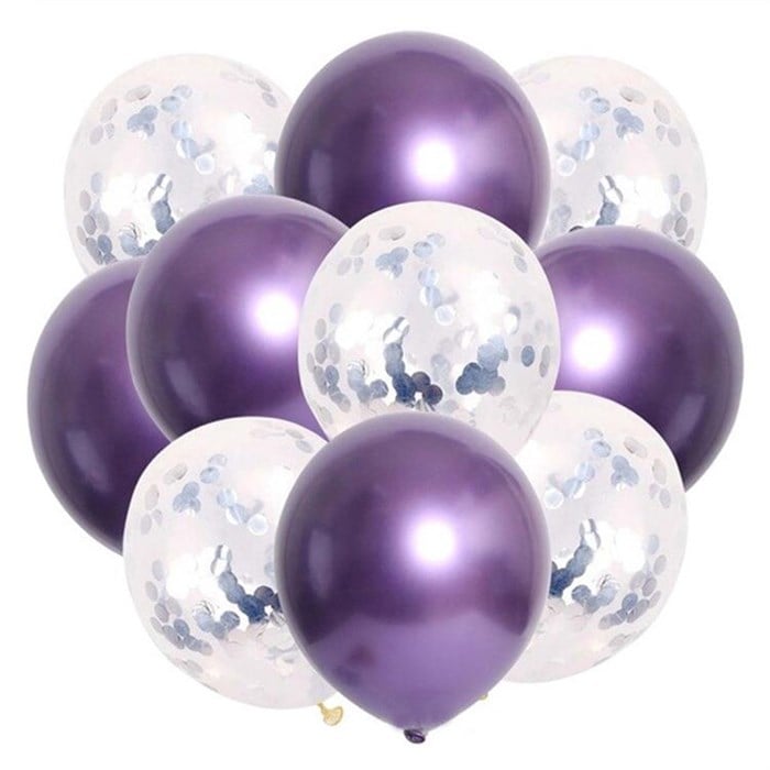 Gümüş Konfetili Mor Krom Balon Seti 