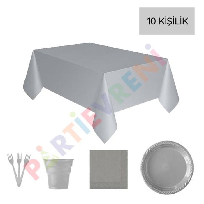 Gümüş Kullan At Parti Seti - 10 Kişilik