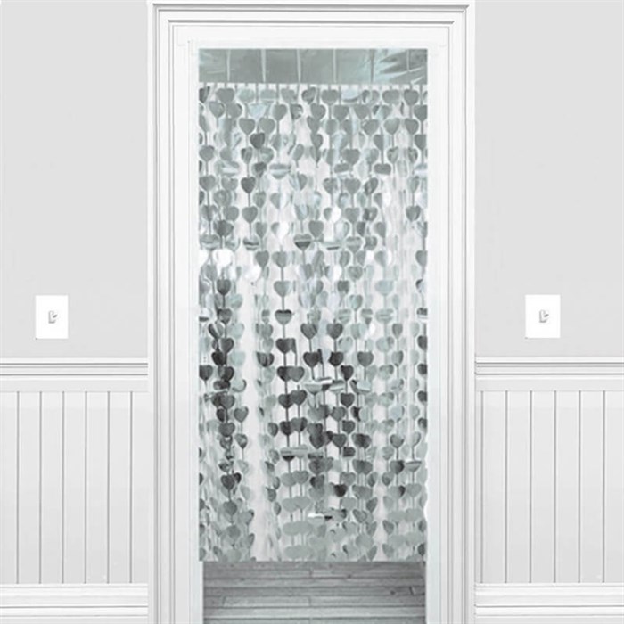 Gümüş Metalize Kalpli Arka Fon Perdesi 90x180 cm