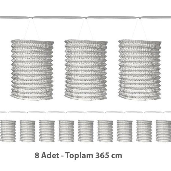 Gümüş Sıralı Akordiyon Fener Süs - 365 cm