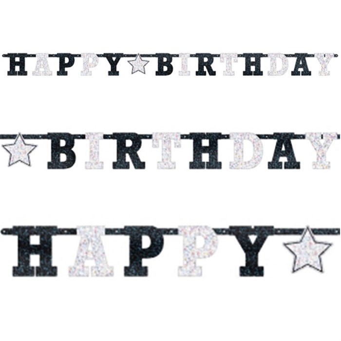 Gümüş Siyah Renkli Happy Birthday Yazı