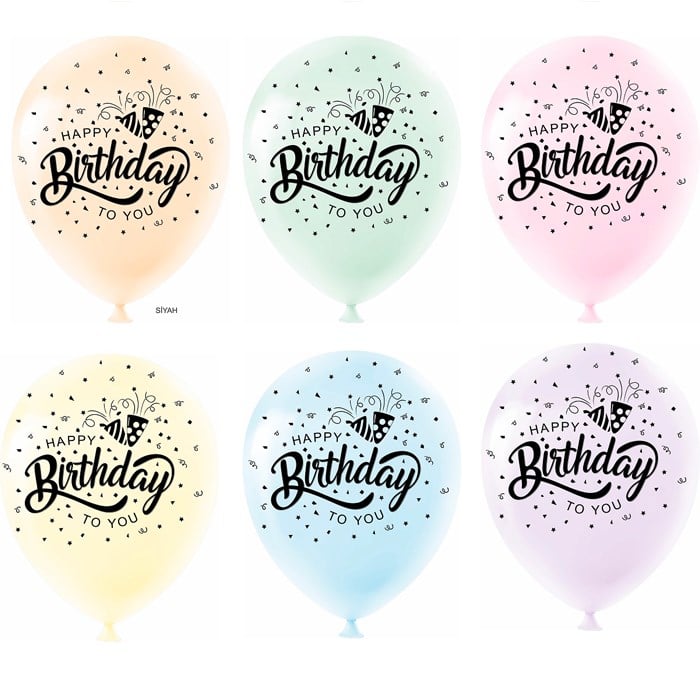 Happy Birthday Baskılı Makaron Balon 10 Adet