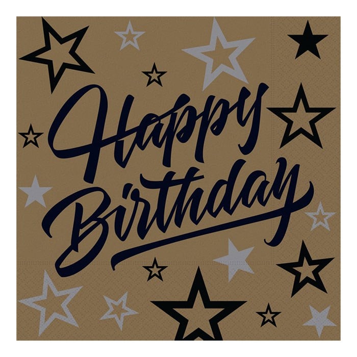 Happy Birthday Golden Stars Peçete 16 Adet