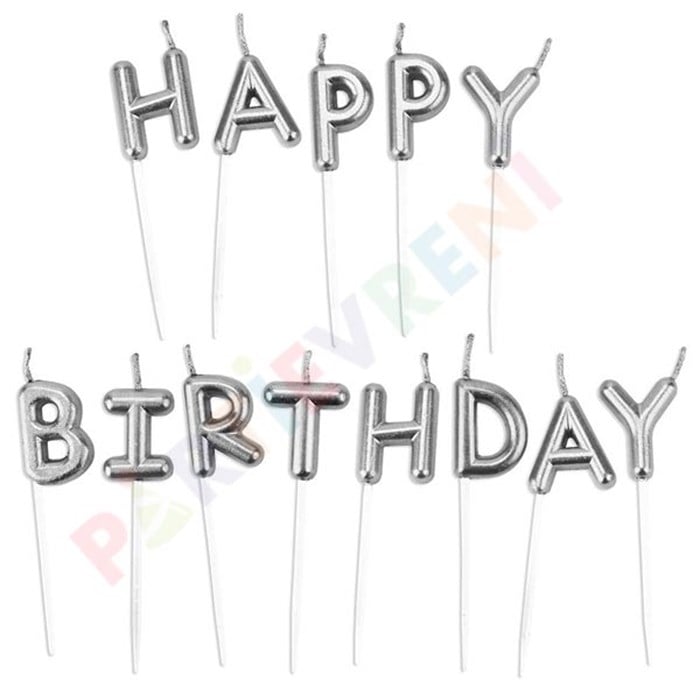 Happy Birthday Gümüş Pasta Mumu