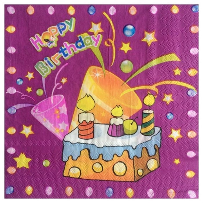 Happy Birthday Mor Peçete - 20 Adet