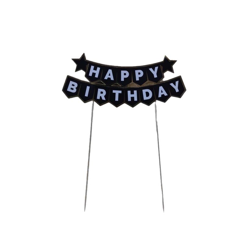 Happy Birthday Temalı Siyah Pasta Süsü