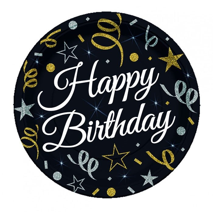 Happy Birthday Temalı Siyah Tabak 8 Adet