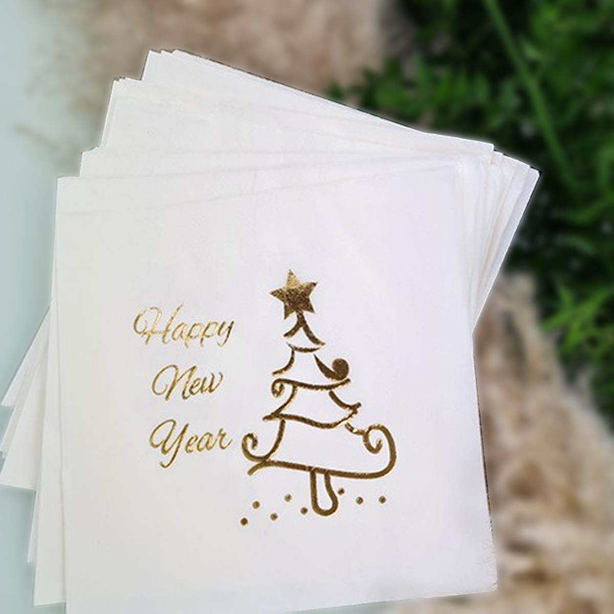 Happy New Year Varak Baskılı Beyaz Peçete 16 Adet