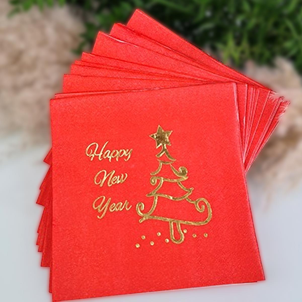 Happy New Year Varak Baskılı Kırmızı Peçete 16 Adet