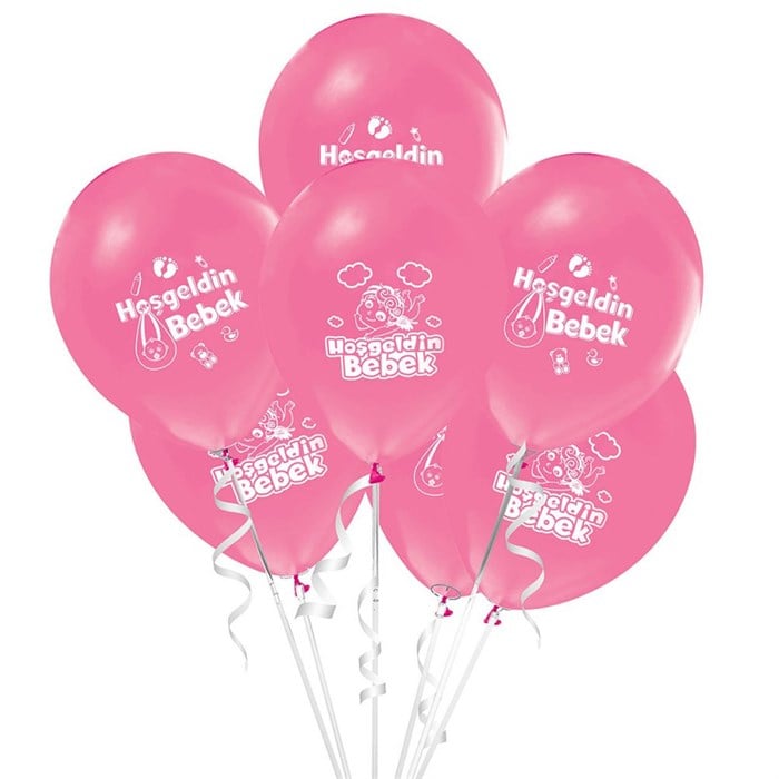 Hoşgeldin Bebek Baskılı Pembe Balon 5 Adet