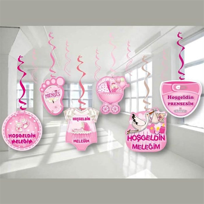 Hoşgeldin Kızım Pembe Asma Süs Seti