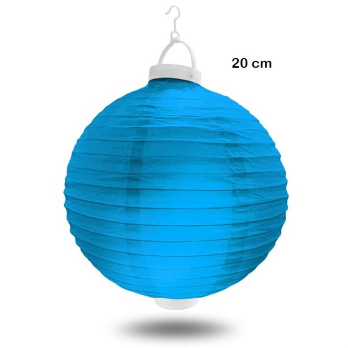 Işıklı Kağıt Fener - Mavi - 20 cm