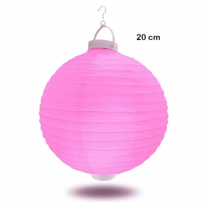 Işıklı Kağıt Fener - Pembe - 20 cm