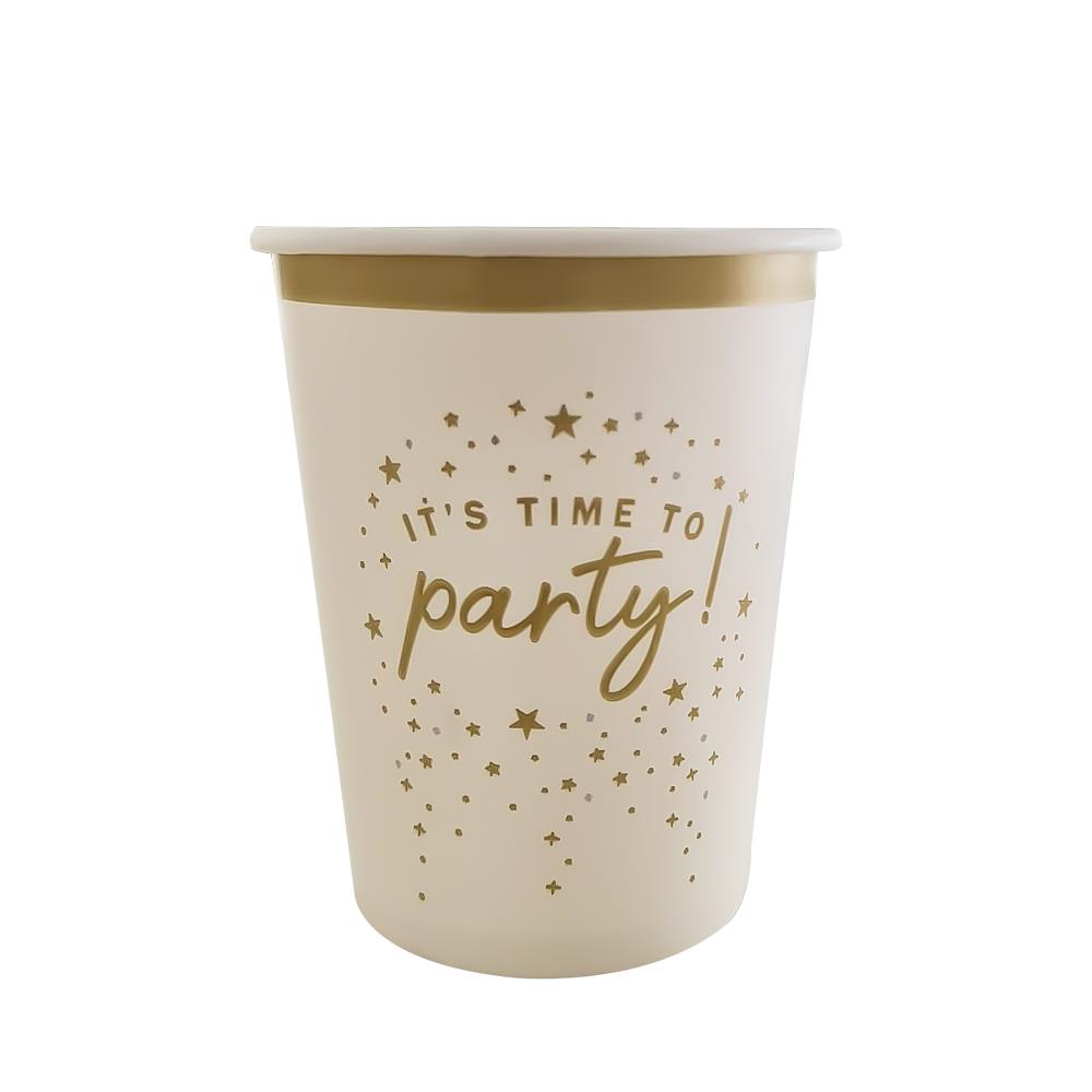 İts Time To Party Baskılı Gold Varaklı Beyaz Bardak 5 Adet