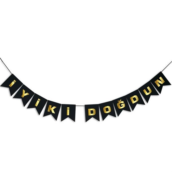 İyi ki Doğdun Siyah Gold Bayrak Afiş - 200 cm