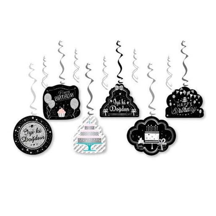 İyi ki Doğdun Siyah Gümüş Asma Süs Seti