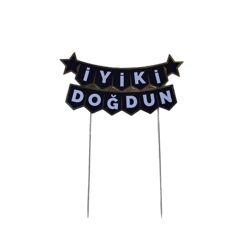İyi ki Doğdun Temalı Siyah Pasta Süsü