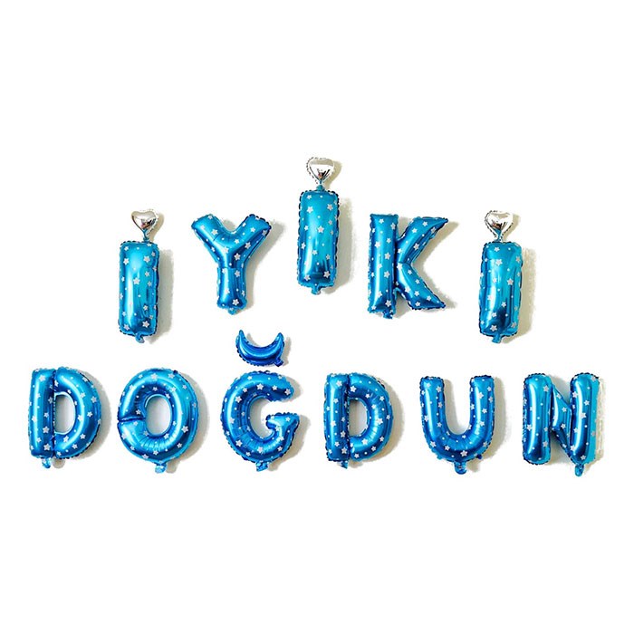 İyi ki Doğdun Yazılı Mavi Yıldızlı Folyo Balon Seti