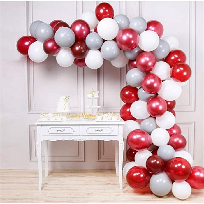 Kırmızı Gri Bordo Beyaz Zincir Balon Seti 