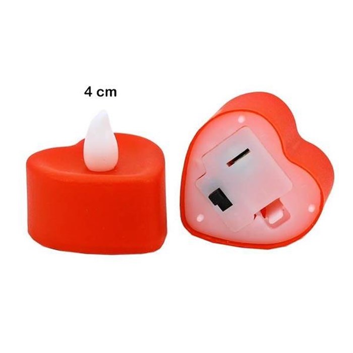 Kırmızı Kalp Pilli Mum - 4 Adet