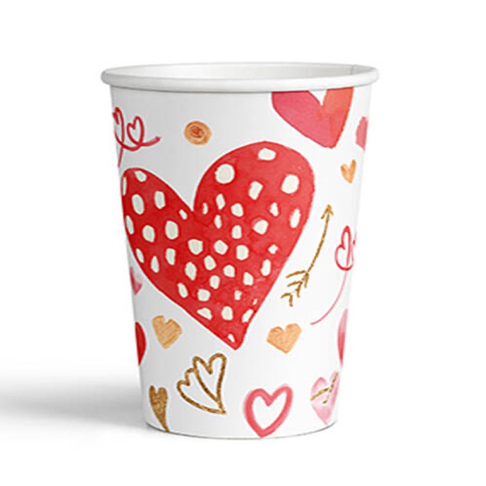 Kırmızı Kalpli Beyaz Bardak 8 Adet