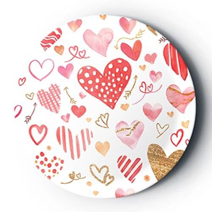 Kırmızı Kalpli Beyaz Tabak 8 Adet